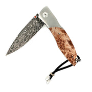 Damascus Steel, Titanium & Maple Burl Knife- "Maple"