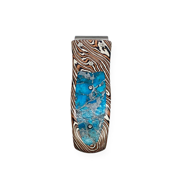 William Henry Pharoah Sundance Money Clip with Mokume Gane and Zinc Matrix Turquoise Front