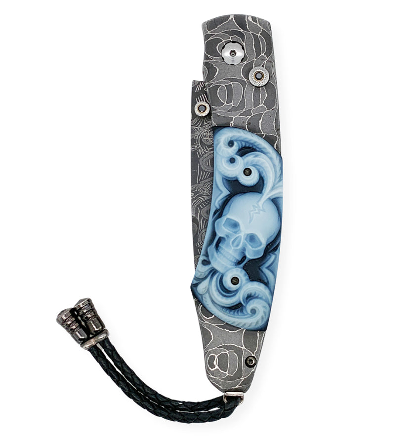 Damascus Steel & Carved Agate Spearpoint Knife - "B12 Belfry"