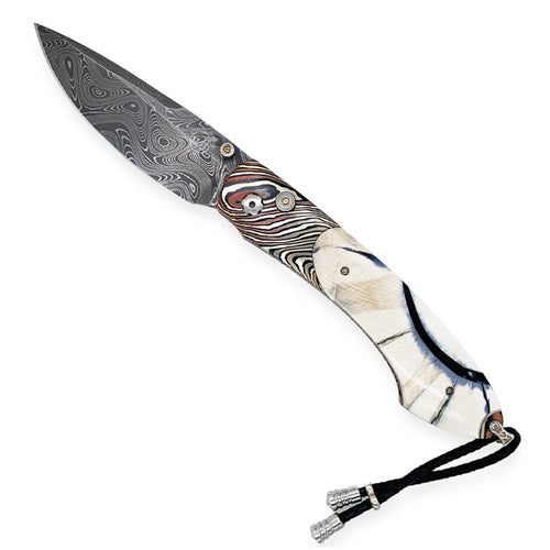 Damascus Steel & Woolly Mammoth Tusk Spearpoint Knife - "B12 La Brea"