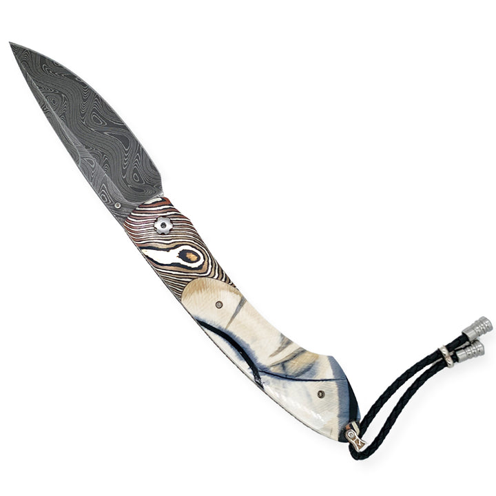 Damascus Steel & Woolly Mammoth Tusk Spearpoint Knife - "B12 La Brea"