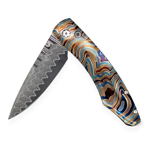 Damascus Steel & Titanium Knife - "Topo"