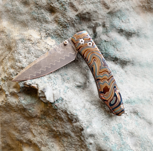 Damascus Steel & Titanium Knife - "Topo"