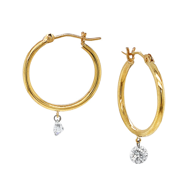 Diamond Hoop Yellow Gold Earrings - "Solo"