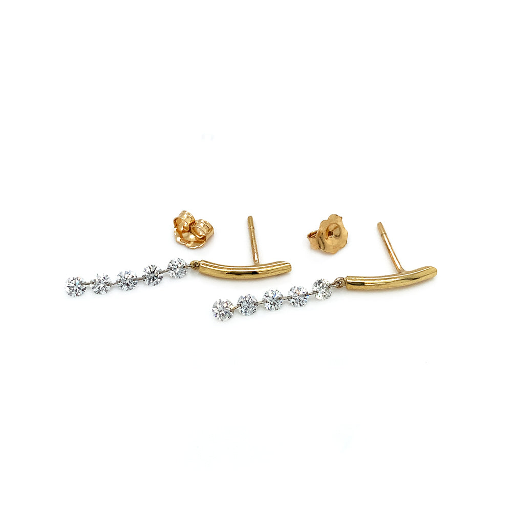 Gold and Diamond Stud Earrings - "Streamer 5"