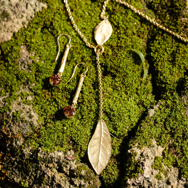 Yellow Gold Lariat Necklace - "Southern Oak & Briar Leaf"