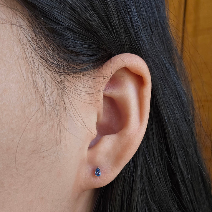 Petite Pear-Shaped Yogo Sapphire Threaded Stud Earrings