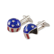 Sterling Silver Cufflinks - "American Flag Helmet"