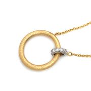 Yellow Gold & Diamond Pave Circle Necklace - "Golden Embrace"