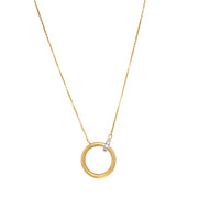 Yellow Gold & Diamond Pave Circle Necklace - "Golden Embrace"