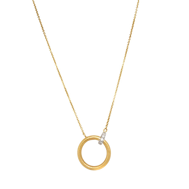 Yellow Gold & Diamond Pave Circle Necklace - "Golden Embrace"