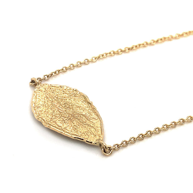 Yellow Gold Small Curled Leaf Necklace - "Hint of Fall"