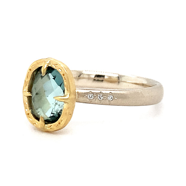 Montana Sapphire & Diamond Two-Tone Gold Engagement Ring - "Lotus Sky"