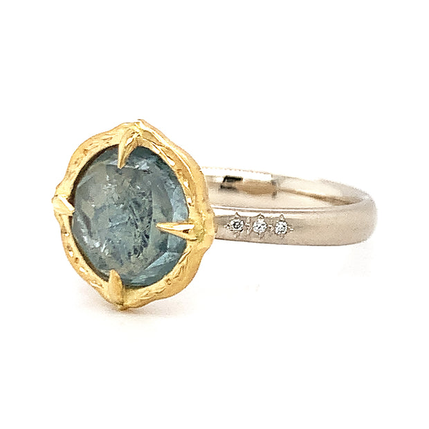 Montana Sapphire & Diamond Two-Tone Gold Engagement Ring - "Lotus Ice"