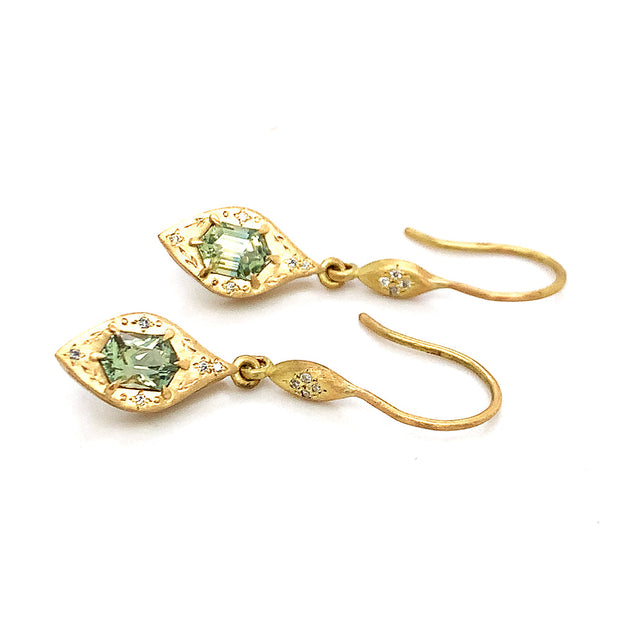 One-of-a-Kind Green Montana Sapphire Drop Earrings - "Azalea"