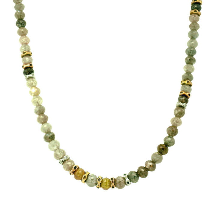 Diamond Bead & Multi-Color Metal Necklace - "Flora"
