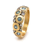 Green Montana Sapphire & Diamond Yellow Gold Domed Ring - "Candy"