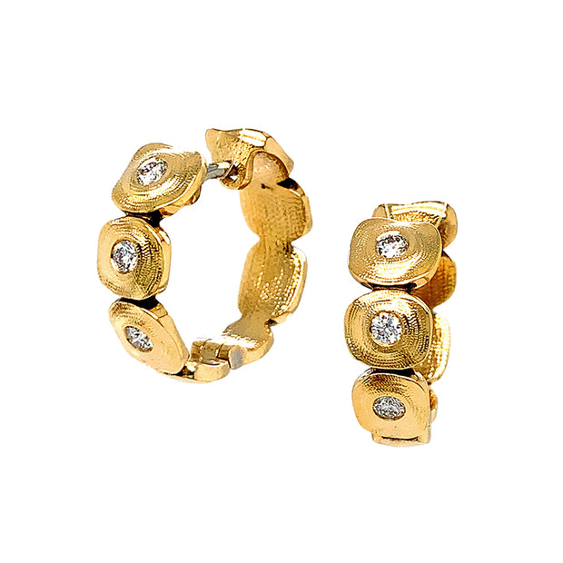 Diamond & Yellow Gold Hoop Earrings -"Dancing Squares"