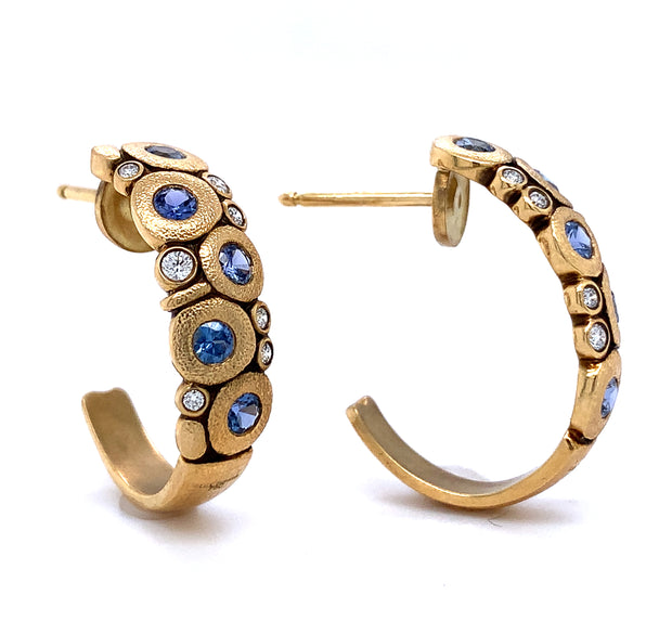 Yogo Sapphire & Diamond Semi Hoop Earrings - "Large Candy"