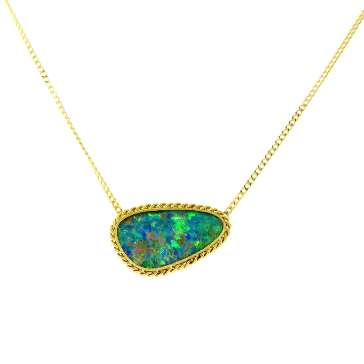 Australian Opal Doublet & Yellow Gold Necklace - "Nerina"
