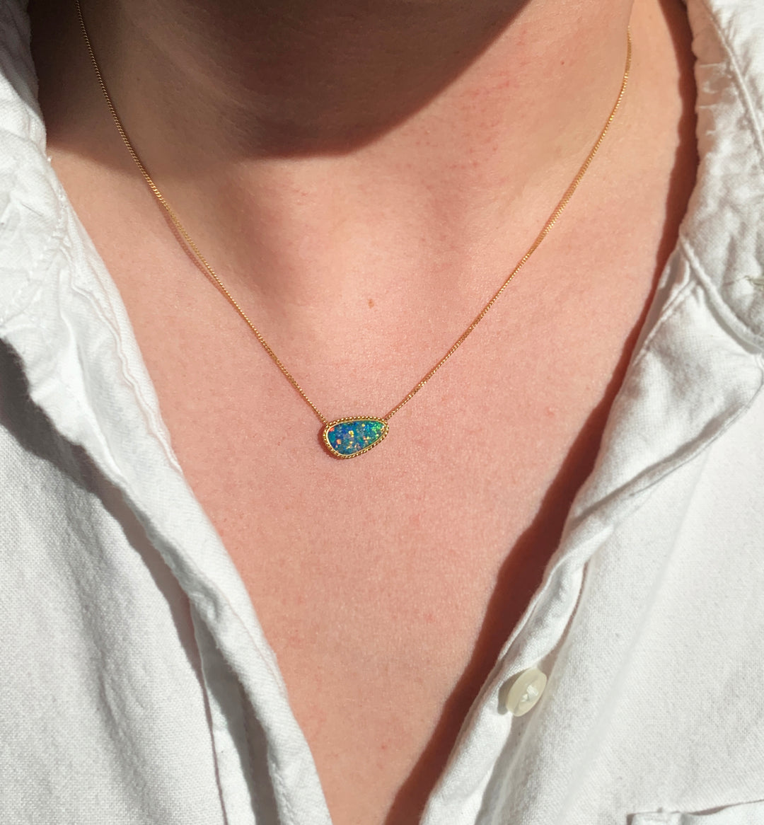 Australian Opal Doublet & Yellow Gold Necklace - "Nerina"