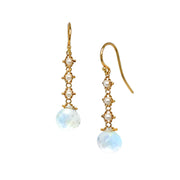 Moonstone & Pearl Woven Drop Earrings - "Moon Drop"