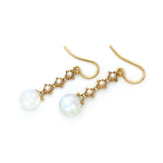 Moonstone & Pearl Woven Drop Earrings - "Moon Drop"