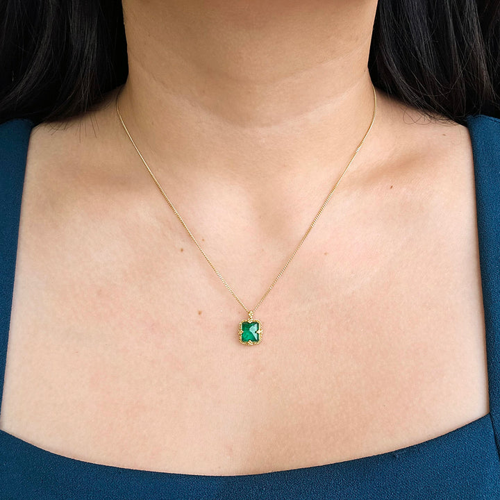 Inverted Emerald & Yellow Gold Necklace - "Forest Glen"
