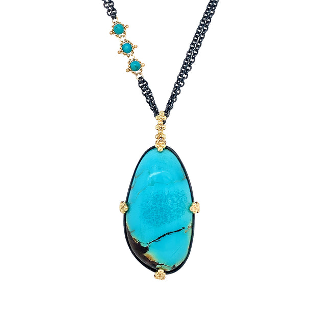 One-of-a-Kind Black Jack Turquoise Necklace - "Dappled Morning"