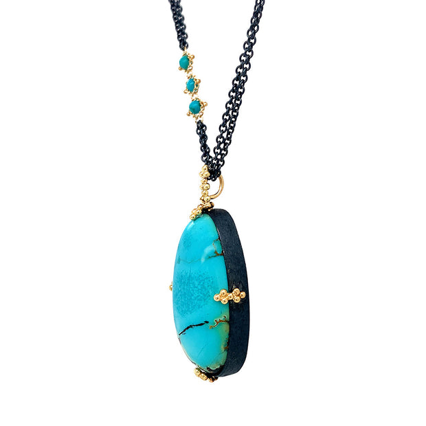 One-of-a-Kind Black Jack Turquoise Necklace - "Dappled Morning"