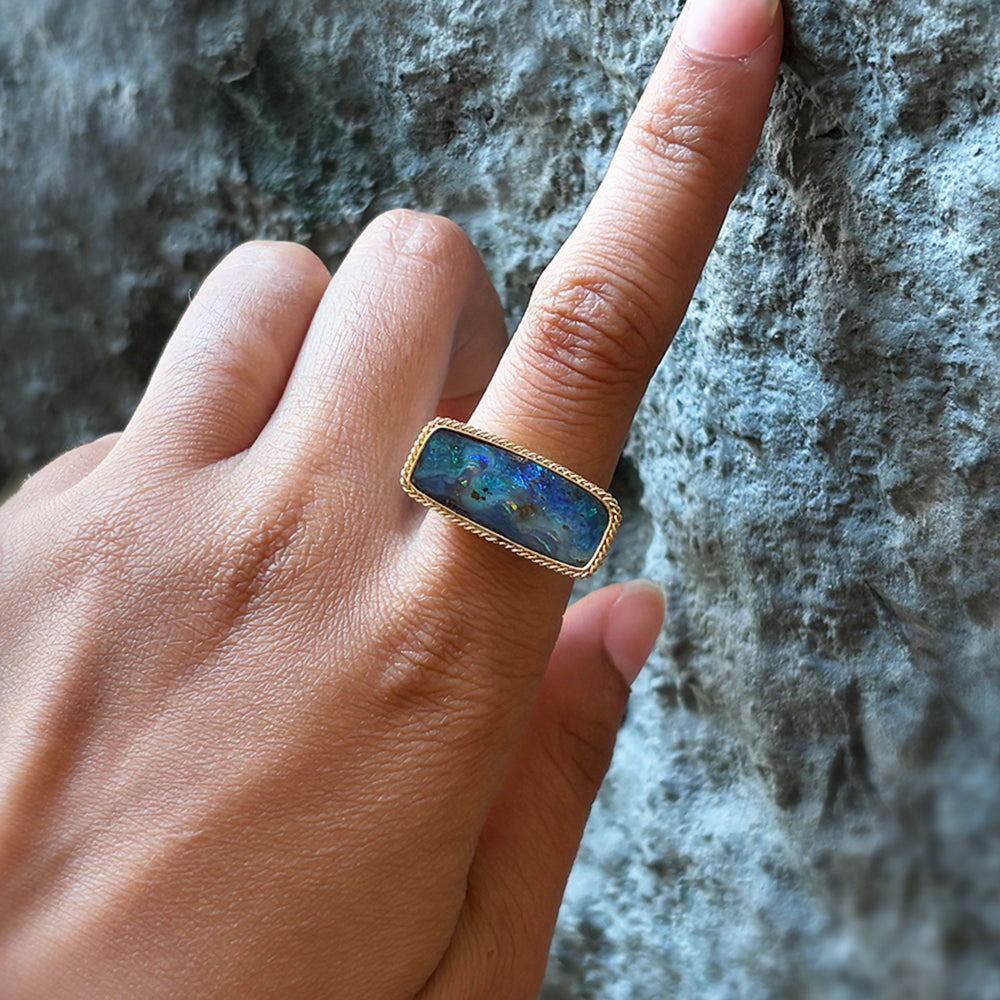 Australian Boulder Opal, Gold & Silver Ring - "Eurybia"