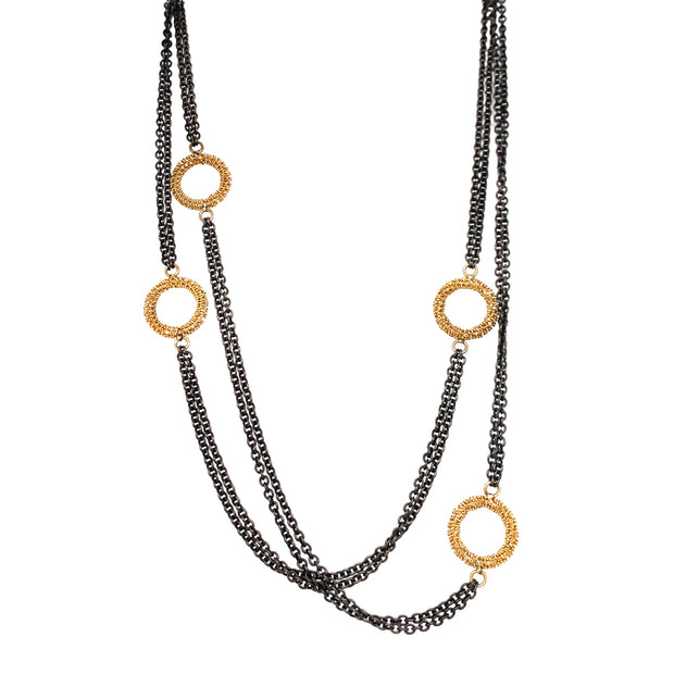 Sterling Silver & Yellow Gold Circle Station Necklace - "Stardust"