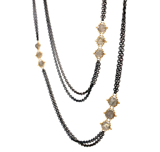 Labradorite Rondelle & Yellow Gold Station Necklace - "Claramay"