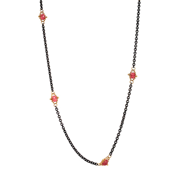 Pink Tourmaline Rondelle & Yellow Gold Station Necklace - "Blush"