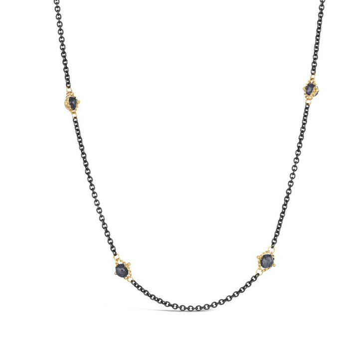 Tanzanite & Chain Station Necklace - "Golden Night"