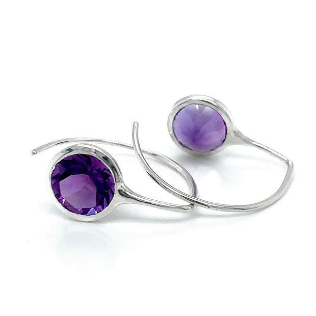 Amethyst Eco Silver Drop Earrings- "Comet Earhuggers"