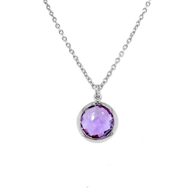 Sterling Silver Round Amethyst Necklace