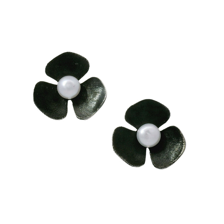 Pearl Blackened Sterling Silver Studs - "Petal Punk"