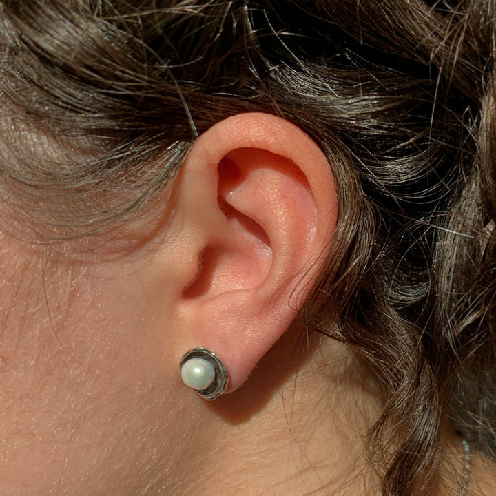 Pearl Blackened Sterling Silver Stud Earrings - "Ariel"
