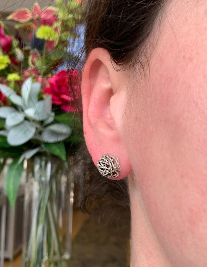Sterling Silver Stud Earrings - "Ball of Yarn"