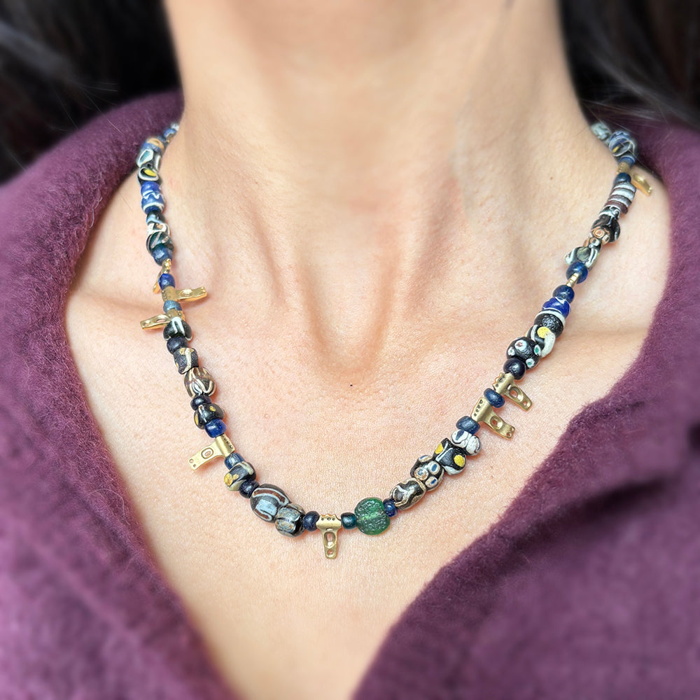 Ancient Roman & Persian Beaded Gold Necklace - "Flora"