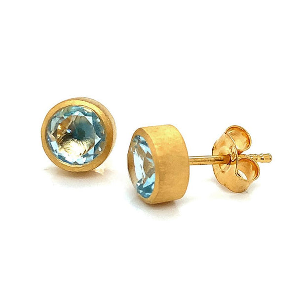 Gold Vermeil Bezel-Set Blue Topaz Stud Earrings