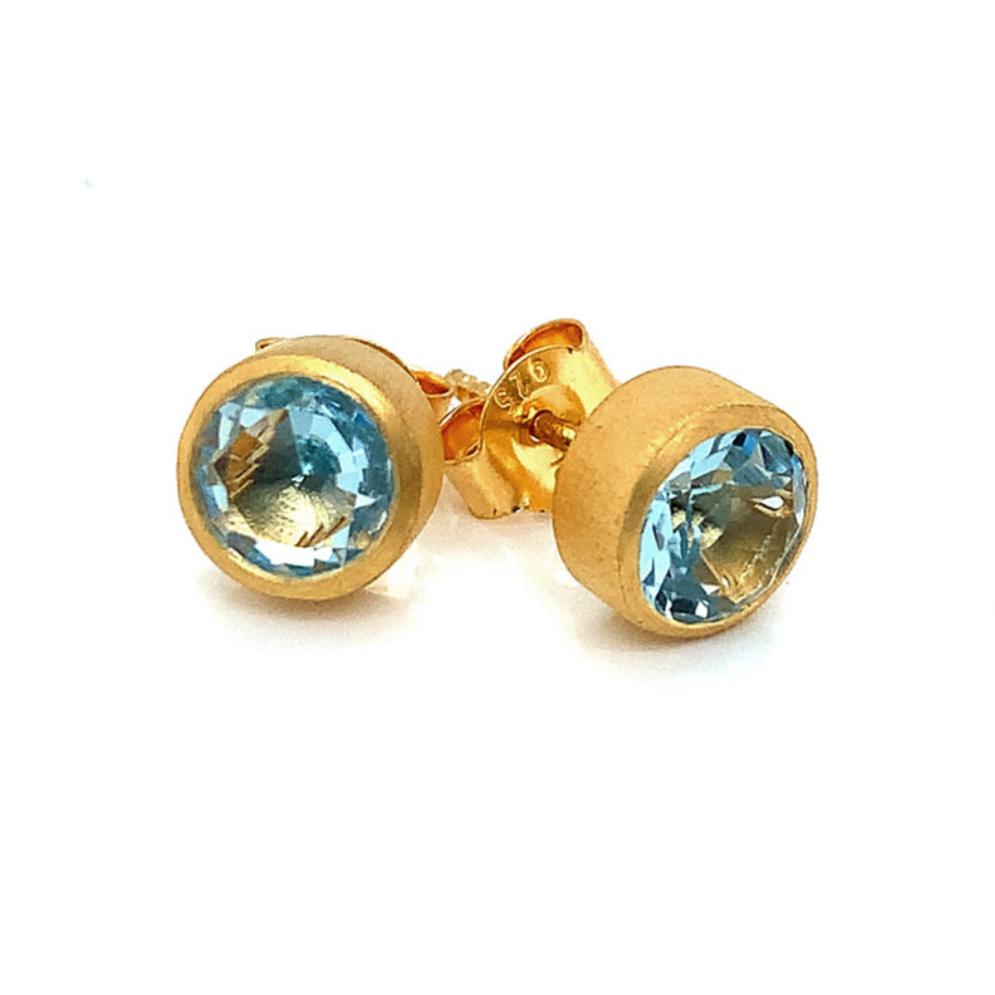 Gold Vermeil Bezel-Set Blue Topaz Stud Earrings
