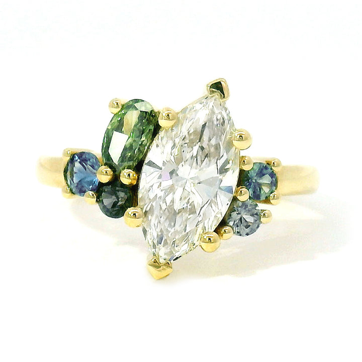 Marquise Diamond & Montana Sapphire Cluster Ring - "Palisade"