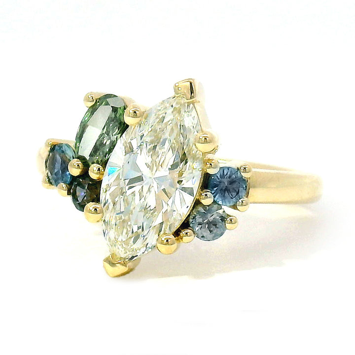 Marquise Diamond & Montana Sapphire Cluster Ring - "Palisade"