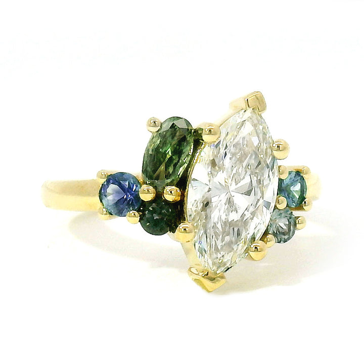 Marquise Diamond & Montana Sapphire Cluster Ring - "Palisade"