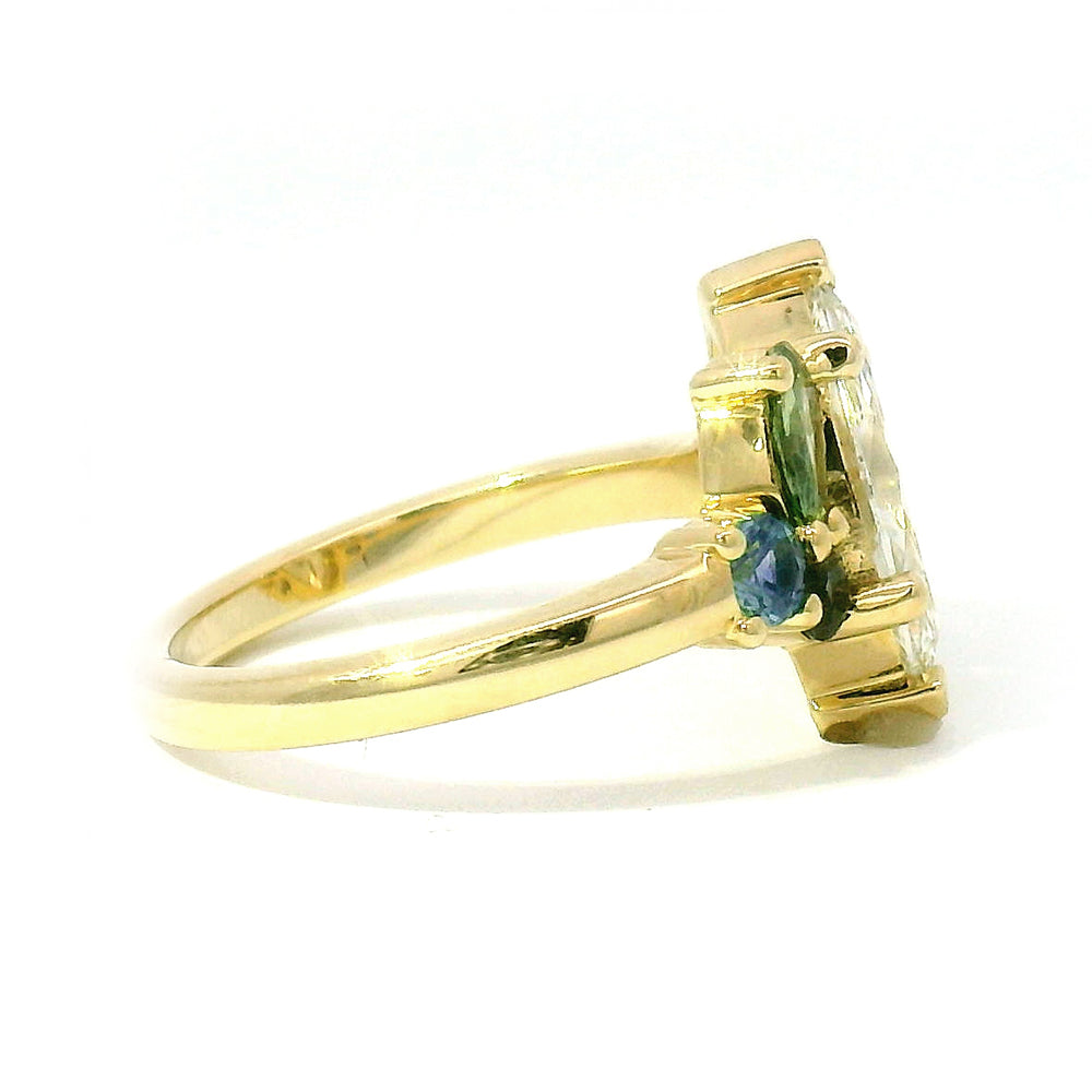 Marquise Diamond & Montana Sapphire Cluster Ring - "Palisade"