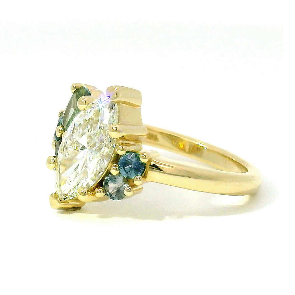 Marquise Diamond & Montana Sapphire Cluster Ring - "Palisade"