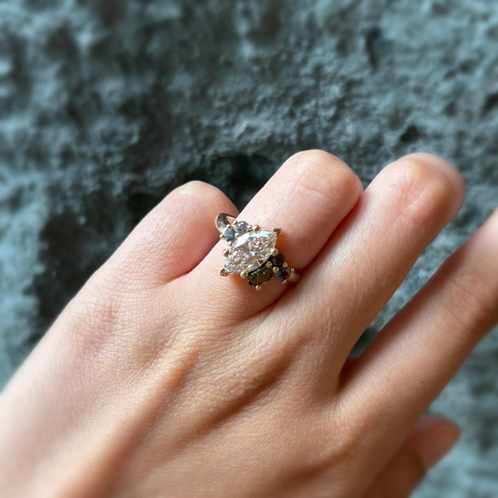 Marquise Diamond & Montana Sapphire Cluster Ring - "Palisade"