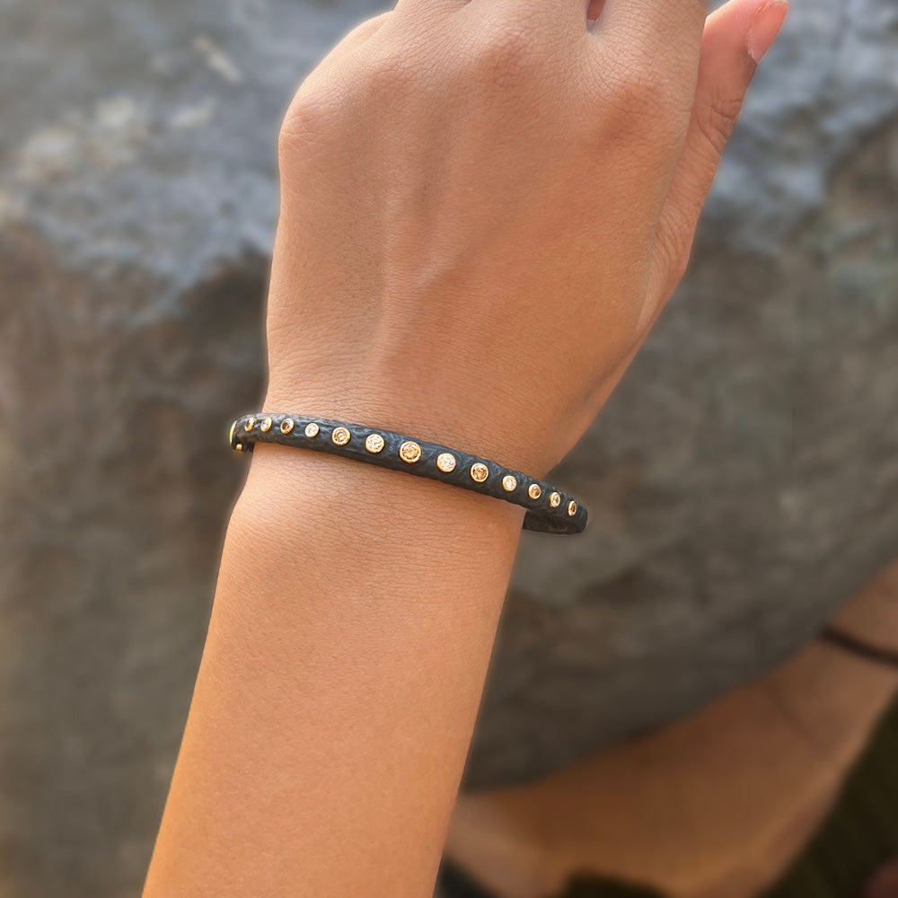 Diamond, Cobalt Chrome & Gold Hinged Cuff - "Alayna"